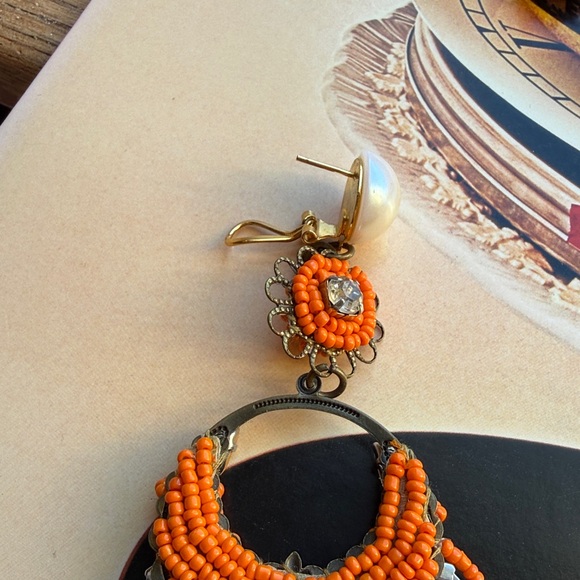 Anthropologie Beaded Rhinestone Orange Chandelier statement earrings by Rada - Picture 9 of 9